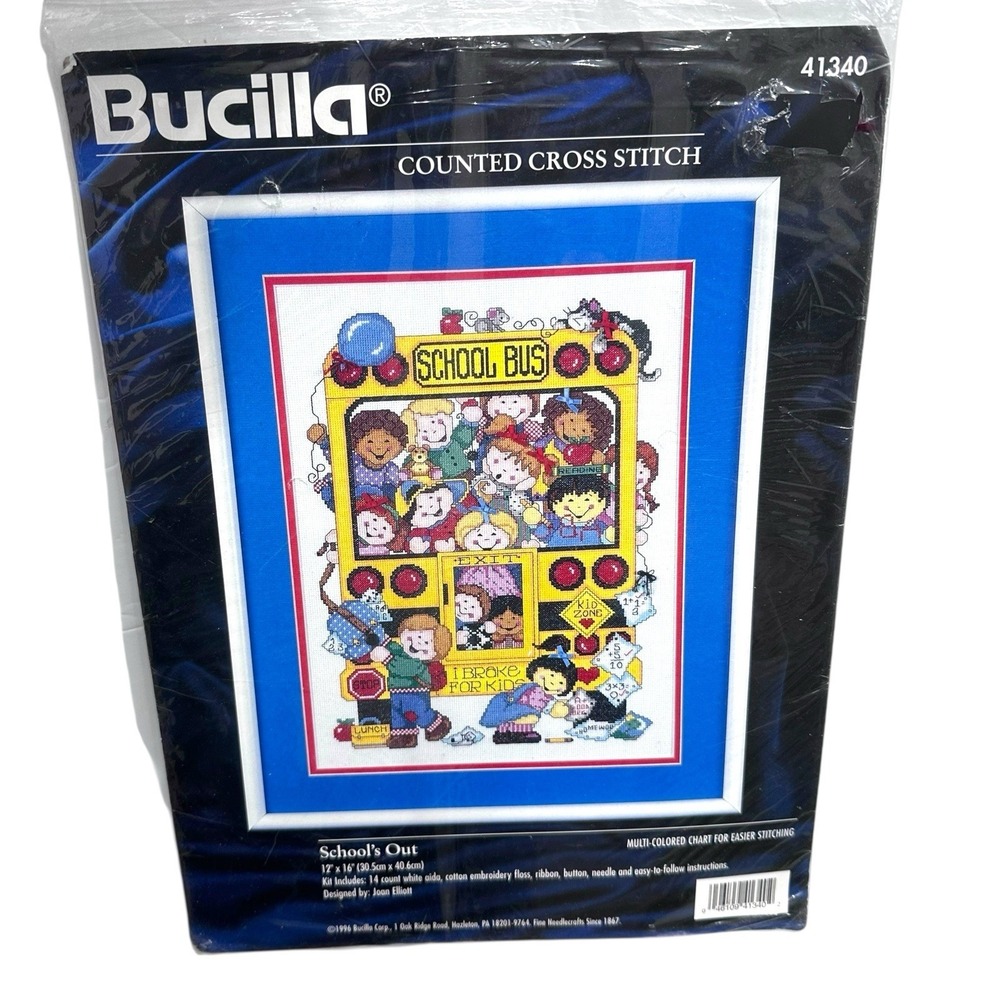 Bucilla Counted Cross Stitch School's Out NEW SEALED 1996 VTG.‎ 12x16" #41340